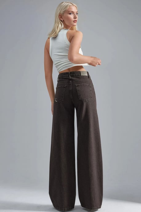 90er Jahre Hohe Taille Weite Beine Denim Jeans - Image 4
