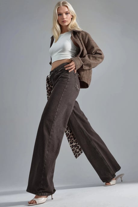 90er Jahre Hohe Taille Weite Beine Denim Jeans - Image 5