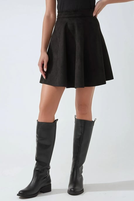 Eleganter Hoher Taillierter Wildleder Minirock - Image 1