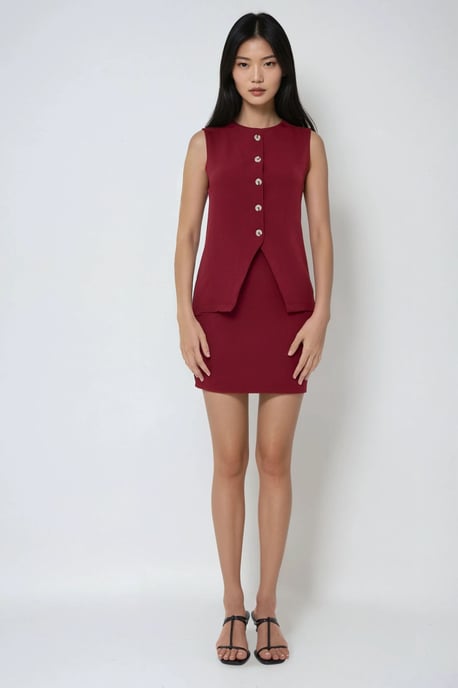 Hochtaillierter burgunderfarbener Slim Fit Minirock - Image 3