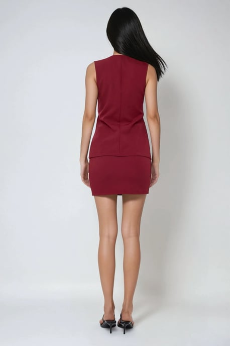 Hochtaillierter burgunderfarbener Slim Fit Minirock - Image 4