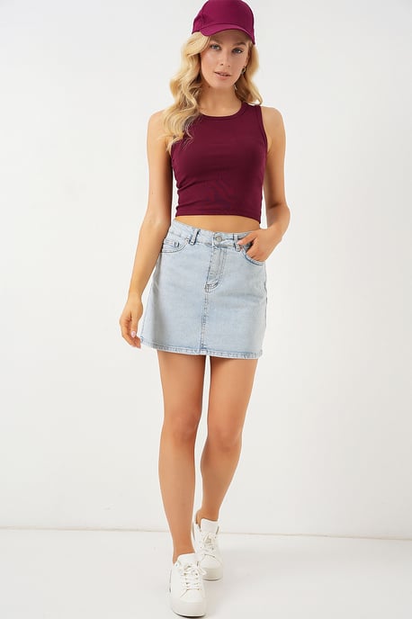 Slim-Fit Mini-Denimrock mit Knopfverschluss - Image 2