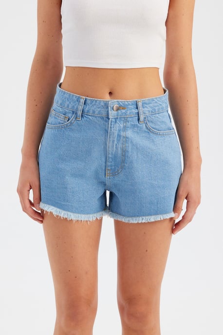 Denim Uni Hohe Taillen-Shorts - Image 1