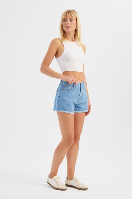 Denim Uni Hohe Taillen-Shorts - Image 2