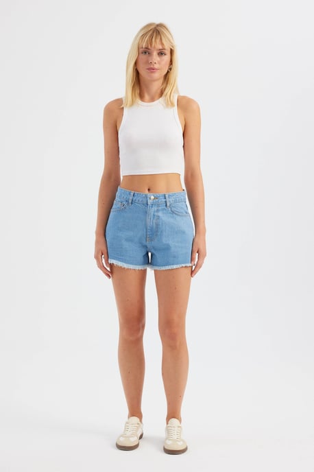 Denim Uni Hohe Taillen-Shorts - Image 3