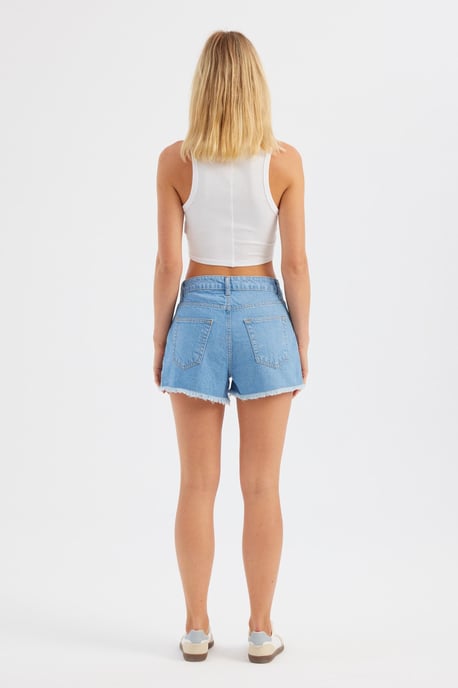 Denim Uni Hohe Taillen-Shorts - Image 4
