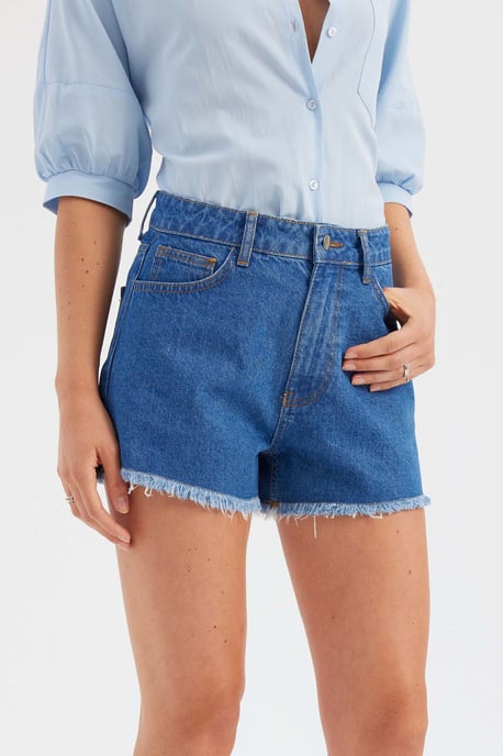 Denim Einfarbige Hohe Taille Shorts - Image 2