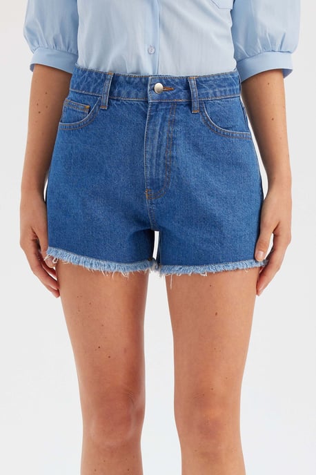 Denim Einfarbige Hohe Taille Shorts - Image 3