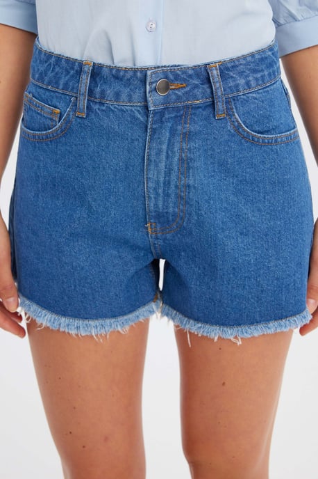Denim Einfarbige Hohe Taille Shorts - Image 5