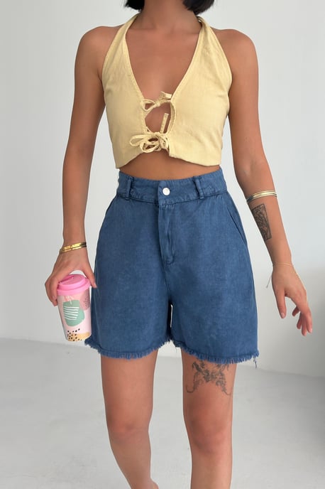 Hochtaillierte Denim-Shorts mit weitem Bein - Image 3