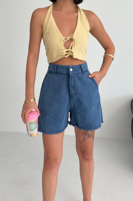 Hochtaillierte Denim-Shorts mit weitem Bein - Image 4