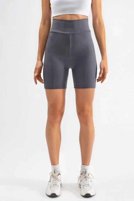 Hiccup Hochtaillierte, gerippte Biker-Shorts - Grau - Image 2