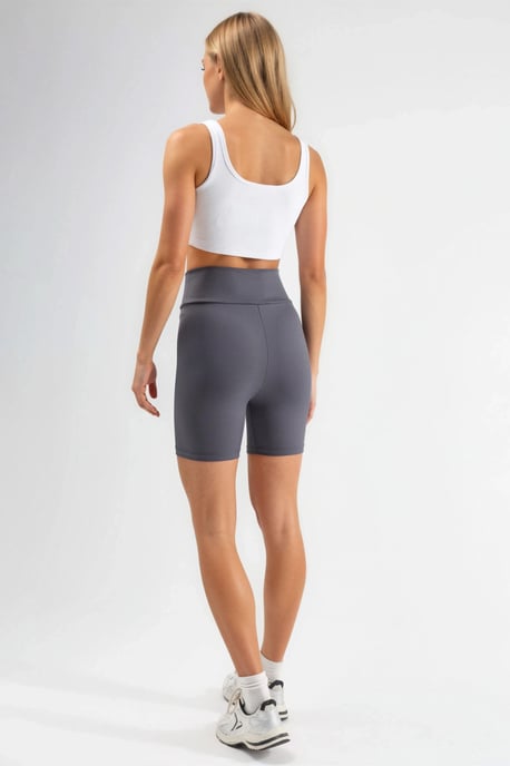 Hiccup Hochtaillierte, gerippte Biker-Shorts - Grau - Image 4