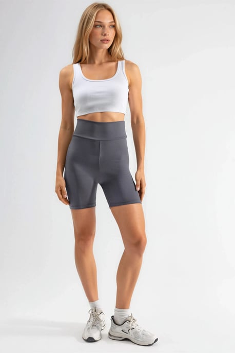 Hiccup Hochtaillierte, gerippte Biker-Shorts - Grau - Image 5