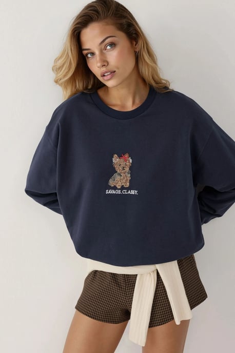 Bestickter Rundhalsausschnitt Sweatshirt - Image 1