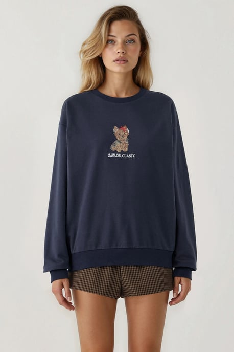 Bestickter Rundhalsausschnitt Sweatshirt - Image 3