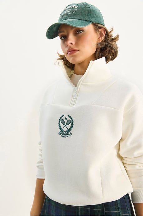 Bestickter Reißverschluss-Kragen-Sweatshirt - Image 5