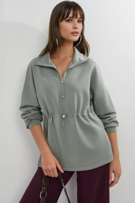 Reißverschluss-Kragen-Sweatshirt mit verstellbarem Bund - Image 1