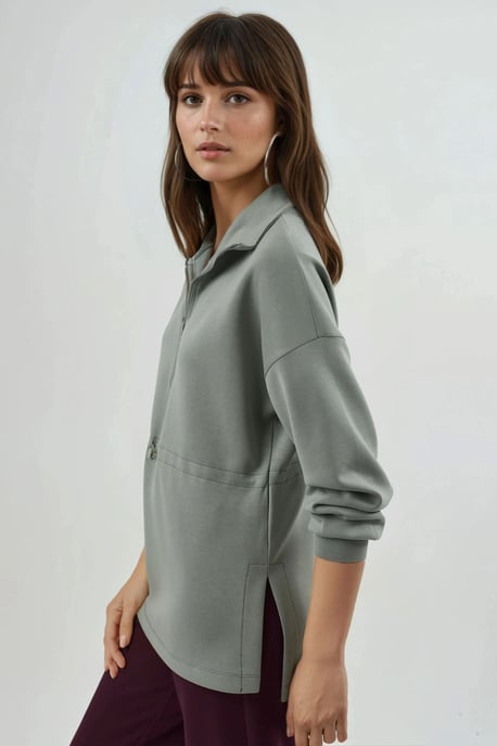 Reißverschluss-Kragen-Sweatshirt mit verstellbarem Bund - Image 2