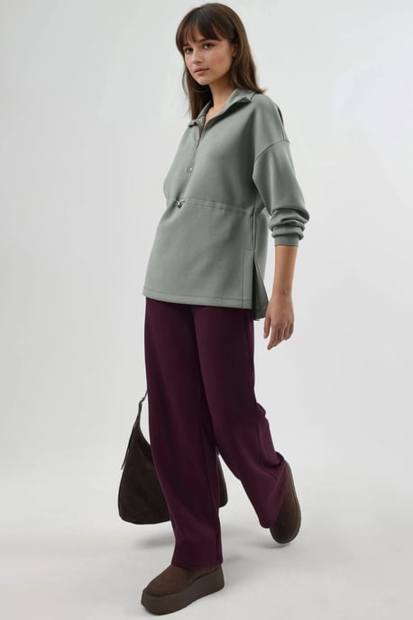 Reißverschluss-Kragen-Sweatshirt mit verstellbarem Bund - Image 3