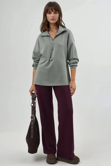 Reißverschluss-Kragen-Sweatshirt mit verstellbarem Bund - Image 5