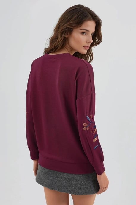 Modal Touch Rundhals Bestickter Pullover - Image 3