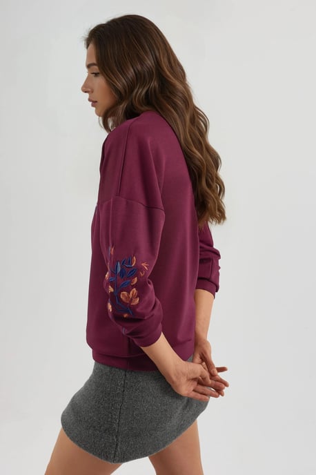 Modal Touch Rundhals Bestickter Pullover - Image 5