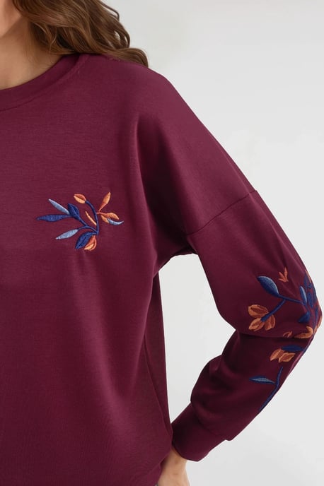 Modal Touch Rundhals Bestickter Pullover - Image 6