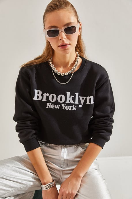 Crew Neck Crop Sweatshirt mit Motto-Print - Image 3