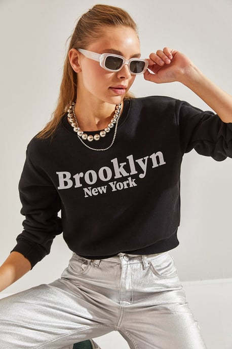 Crew Neck Crop Sweatshirt mit Motto-Print - Image 4
