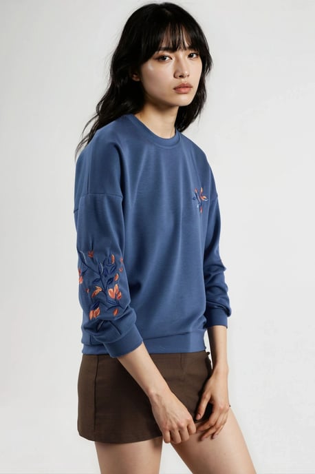 Modal Touch Rundhals Bestickter Sweatshirt - Image 2