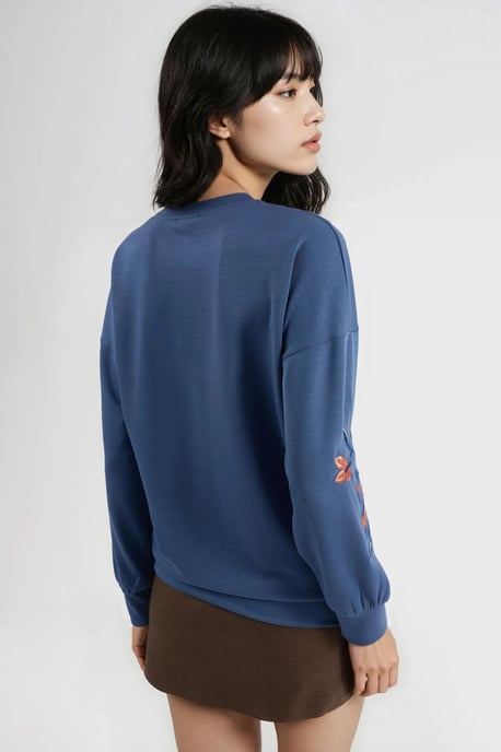 Modal Touch Rundhals Bestickter Sweatshirt - Image 3