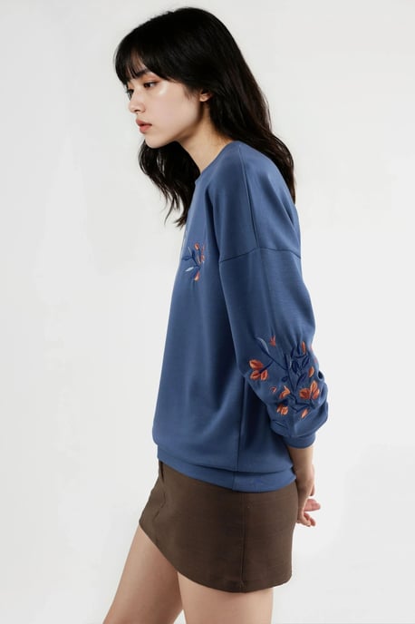 Modal Touch Rundhals Bestickter Sweatshirt - Image 4