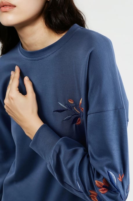 Modal Touch Rundhals Bestickter Sweatshirt - Image 6