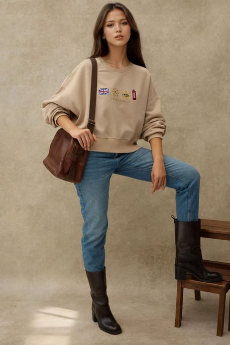 Bestickter Rundhals-Sweatshirt aus Baumwolle mit Fleece-Innenfutter - Image 5