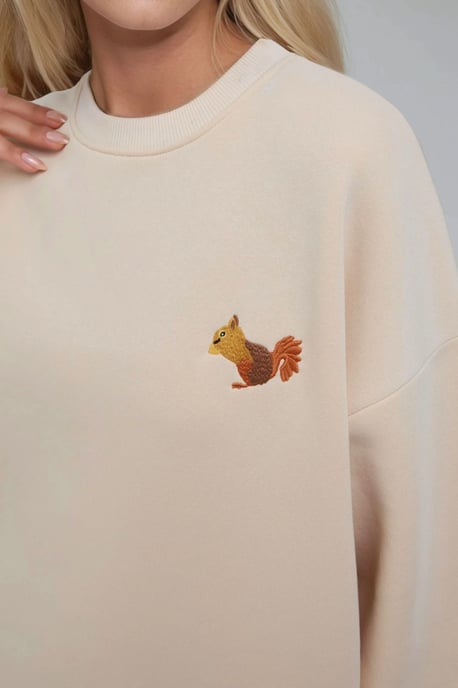 Bequemes Tiermuster bestickter erhöhter Rundhalsausschnitt Sweatshirt - Image 2