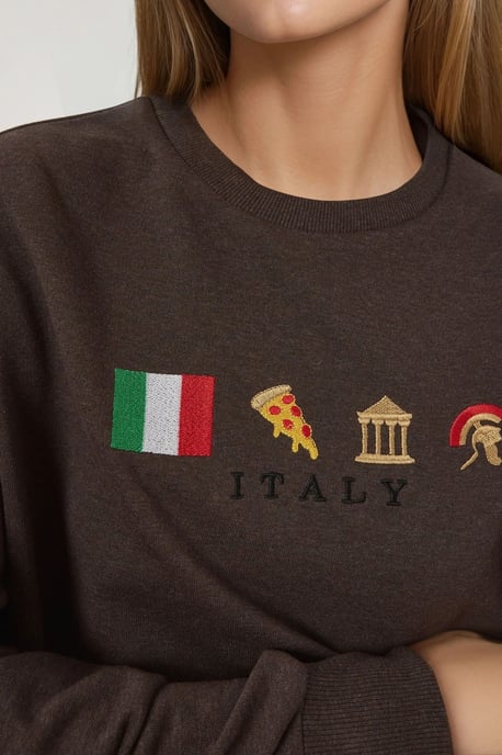 Bestickter Rundhalsausschnitt Sweatshirt aus Baumwolle mit erhöhte Oberfläche - Image 2