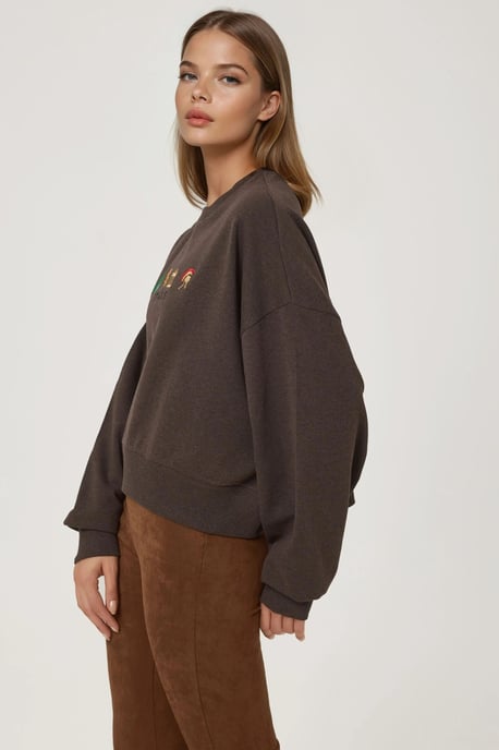 Bestickter Rundhalsausschnitt Sweatshirt aus Baumwolle mit erhöhte Oberfläche - Image 4