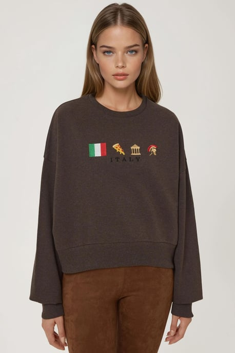 Bestickter Rundhalsausschnitt Sweatshirt aus Baumwolle mit erhöhte Oberfläche - Image 6
