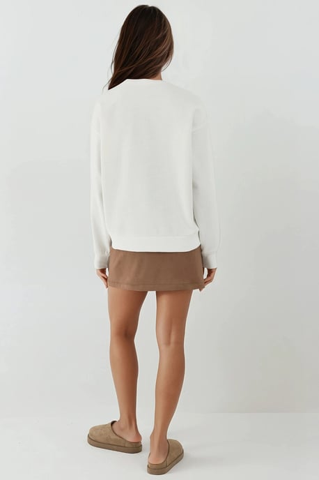 Übergroßer Rundhalsausschnitt Bestickter Baumwollpullover - Image 5