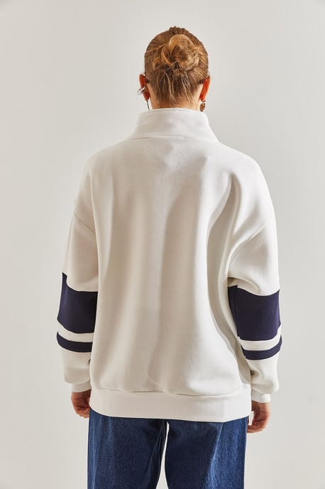 Oversized Reißverschluss-Kragen-Sweatshirt mit Motto-Print - Image 2