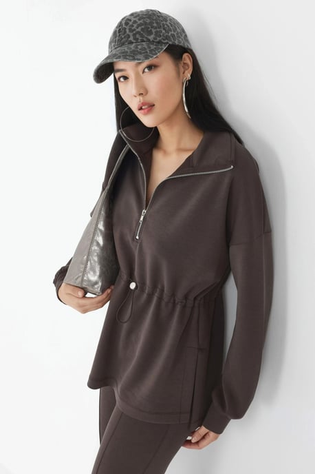 Reißverschluss-Kragen-Sweatshirt mit verstellbarem Bund - Image 1