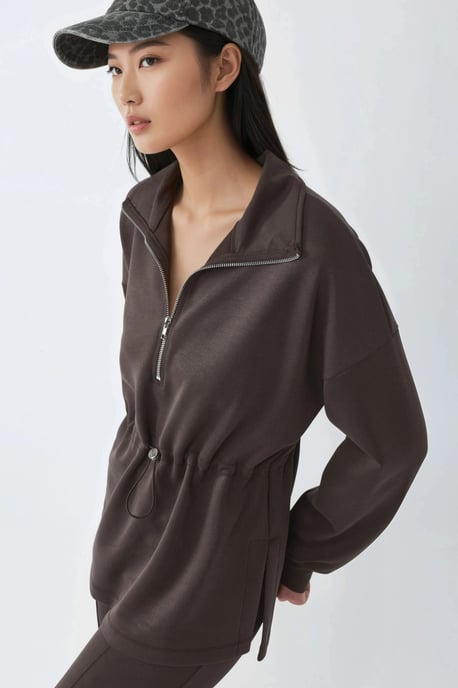Reißverschluss-Kragen-Sweatshirt mit verstellbarem Bund - Image 2