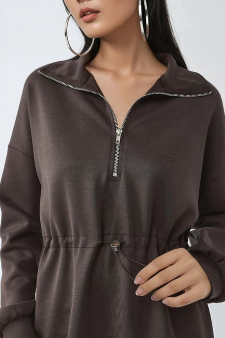 Reißverschluss-Kragen-Sweatshirt mit verstellbarem Bund - Image 5