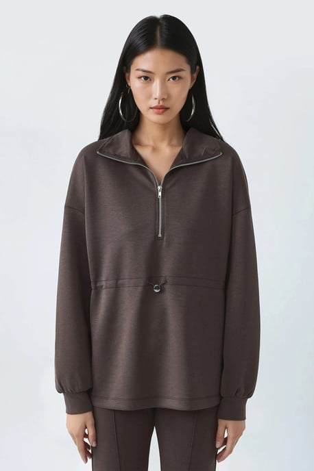 Reißverschluss-Kragen-Sweatshirt mit verstellbarem Bund - Image 6