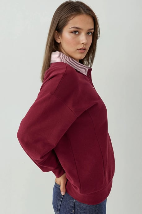 Übergroßer Poloshirt-Kragen-Pullover mit gewebtem Garni-Detail - Image 2