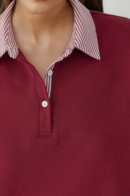 Übergroßer Poloshirt-Kragen-Pullover mit gewebtem Garni-Detail - Image 3