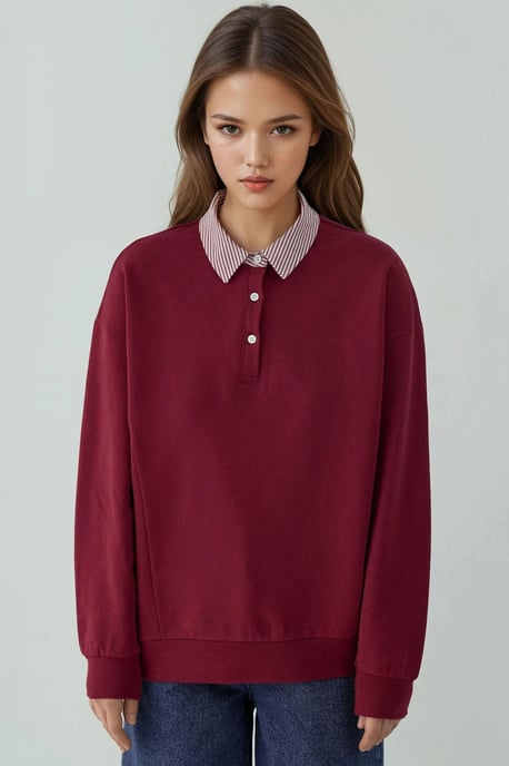 Übergroßer Poloshirt-Kragen-Pullover mit gewebtem Garni-Detail - Image 6