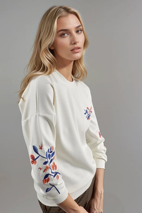 Modal Touch Rundhals bestickter Sweatshirt - Image 2