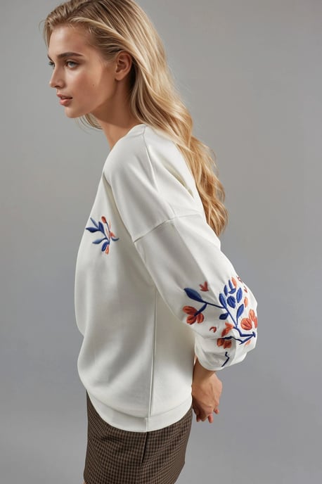 Modal Touch Rundhals bestickter Sweatshirt - Image 3